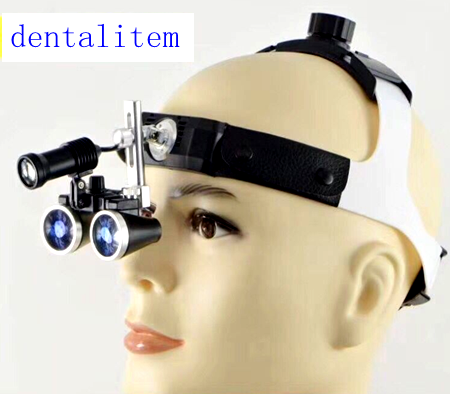 Dental Surgical Binocular 3.5X420mm Loupes Leather Headband With LED 