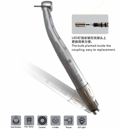 Quiet Superior High Speed Handpiece LED 4 Way Spray Push Button With Quick Coupling Fit Into KaVo MULTIflex LUX 465LED